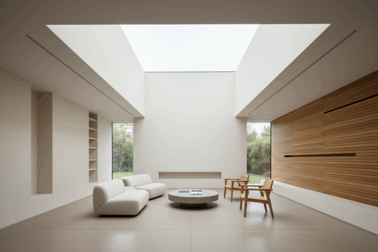 Firefly_Gemini Flash_A modern architectural interior with a large skylight integrated into a flat roof, so 482467