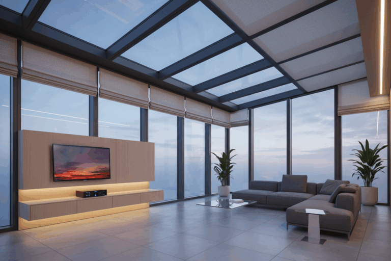 Firefly_Gemini Flash_Smart Integration & Control._Modern interior showing skylight roof system connected t 482467